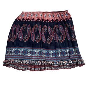 Plus Size 2X Boho Paisley Skirt Navy Multicolor Rayon Gauze Lightweight Flowy